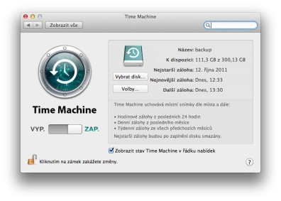 Time Machine zálohování nastavení